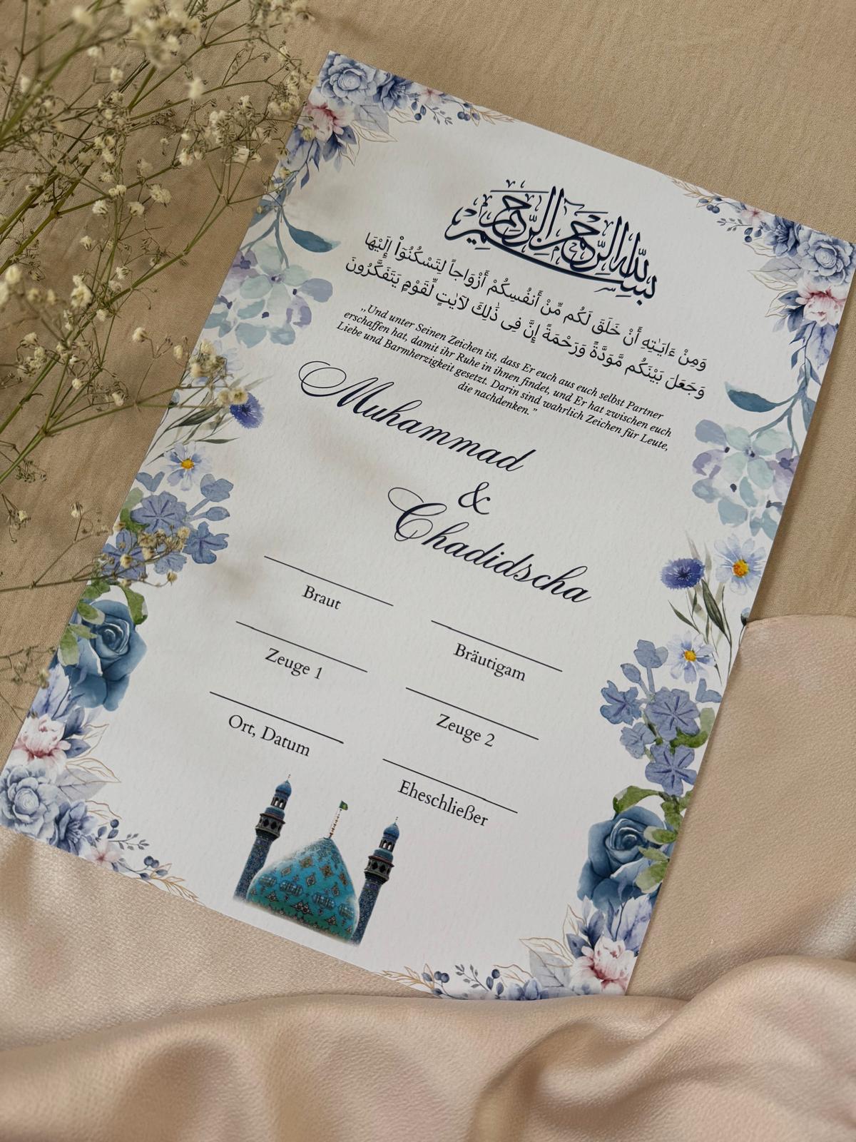 Islamischer Ehevertrag / Nikah-Zertifikat – inklusive Aufbewahrungsmappe
