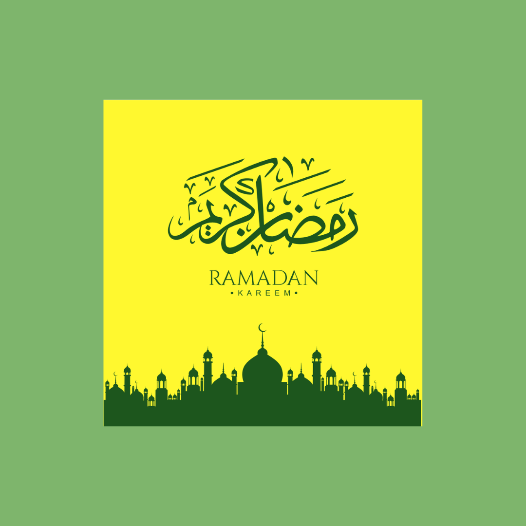 Grußkarte „Ramadan Mubarak“ – Grün/Gelb
