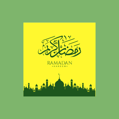 Grußkarte „Ramadan Mubarak“ – Grün/Gelb