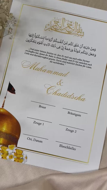 Islamischer Ehevertrag / Nikah-Zertifikat – inklusive Aufbewahrungsmappe